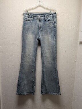 Y2K Urban Weekend Embroidered Flare Jeans Bling Rhinestone Flap Pocket Size Sz 9